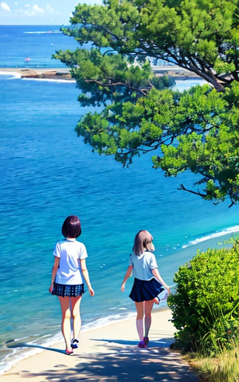 Walk along the coast、17 years old、girl、alone、solo。、mini skirt