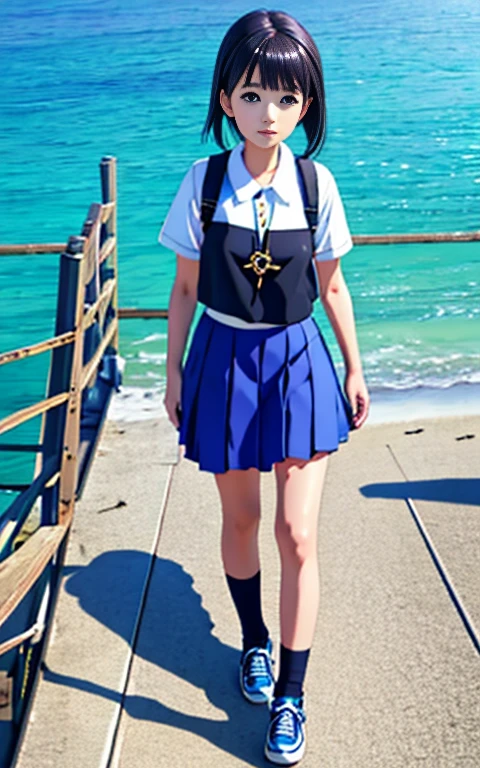 Walk along the coast、、girl、alone、solo。、mini skirt