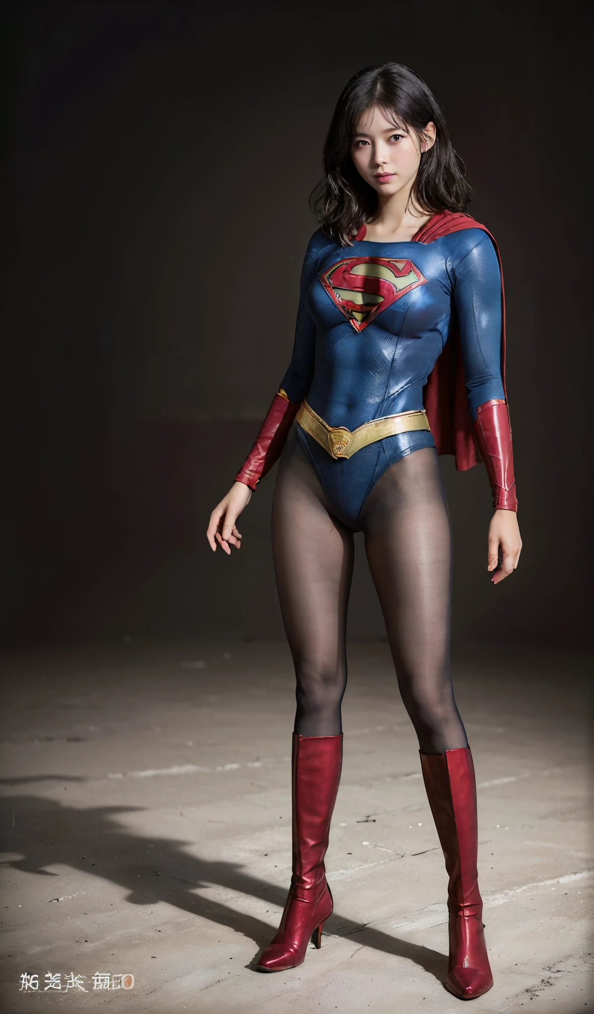 No background、(((Beautiful legs in black tights.)))、(((Legally express the beauty of your smile)))、((((Make the most of your original images)))、(((Supergirl Costume)))、(((Beautiful boyish short hairstyle)))、(((suffering)))、(((Please wear black tights....、Wear red boots)))、((Best image quality、8k))、((highest quality、8k、masterpiece:1.3))、(((Preserve background )))、Sharp focus:1.2、Beautiful woman with perfect figure:1.4、Slim Abs:1.2、Wet body:1.5、Highly detailed face and skin texture、8k