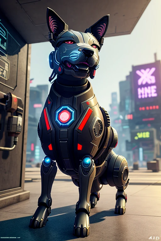 Best quality, 4k,3D, Unreal Engine, Cyberpunk, Robot Dog