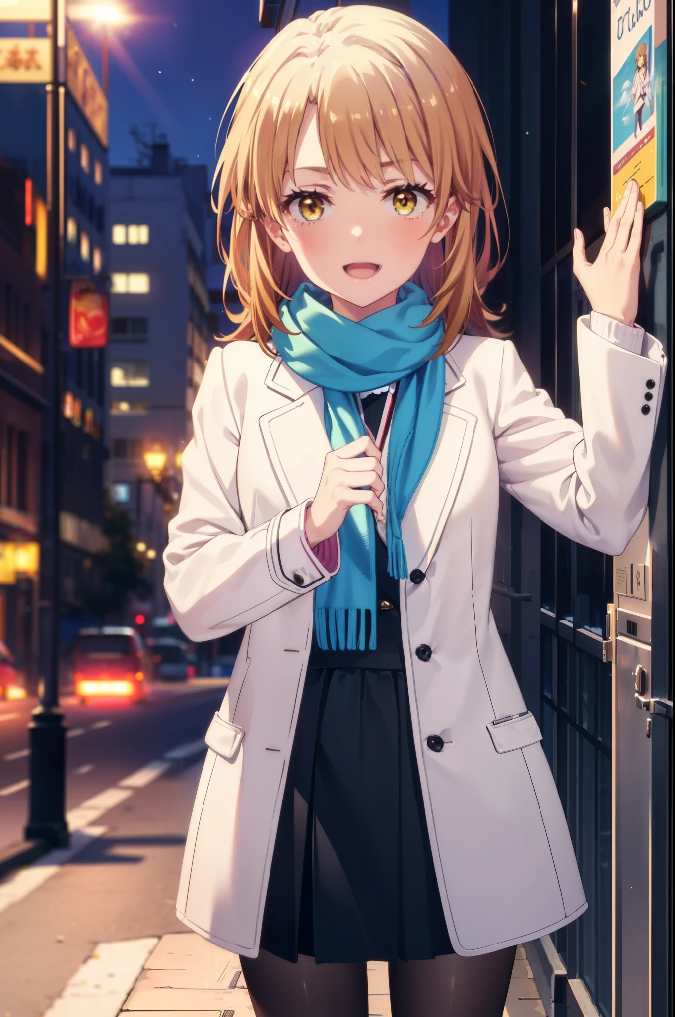 irohaisshiki, Iroha Isshiki, Long Hair, Brown Hair, (Brown eyes:1.5), blush,White Breath,happy smile, smile, Open your mouth,Pink coat,White scarf,Tokkuri Sweater,Black pantyhose,Long skirt,Mini Boots,winter,It's snowing,Snow is falling,night,寒空
break ourdoors, In town,
break looking at viewer,whole body,(Cowboy Shot:1. 5)
break (masterpiece:1.2), highest quality, High resolution, unity 8k wallpaper, (figure:0.8), (Beautiful fine details:1.6), Highly detailed face, Perfect lighting, Highly detailed CG, (Perfect hands, Perfect Anatomy),