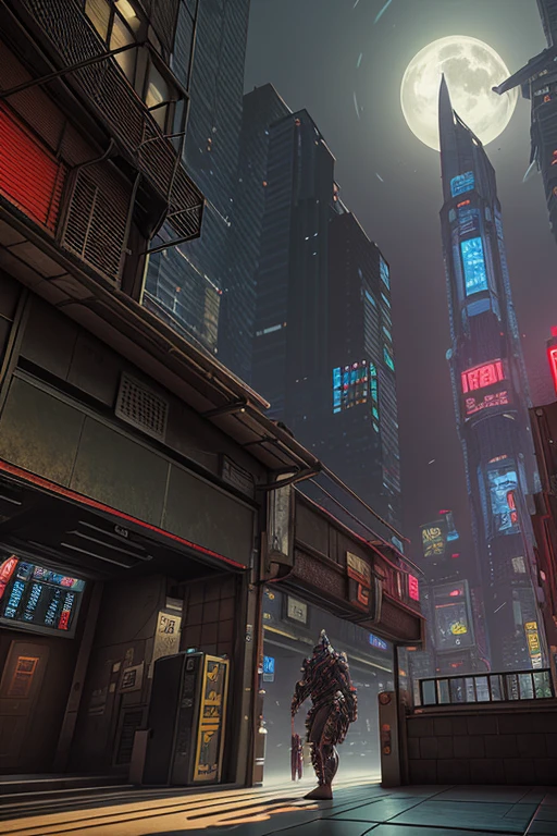 Best quality, 4k,3D, Unreal Engine, Cyberpunk, environment, evil, oni, darkness