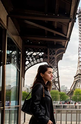 girl walking near the Eiffel Tower