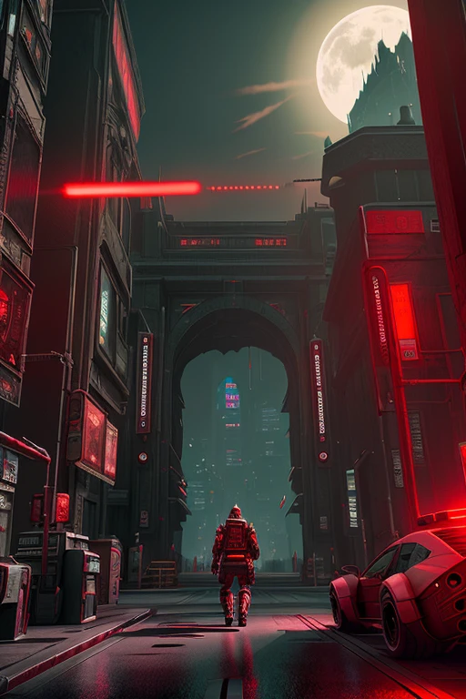 Best quality, 4k,3D, Unreal Engine, environment, evil , darkness, dangerous red, Cyberpunk,