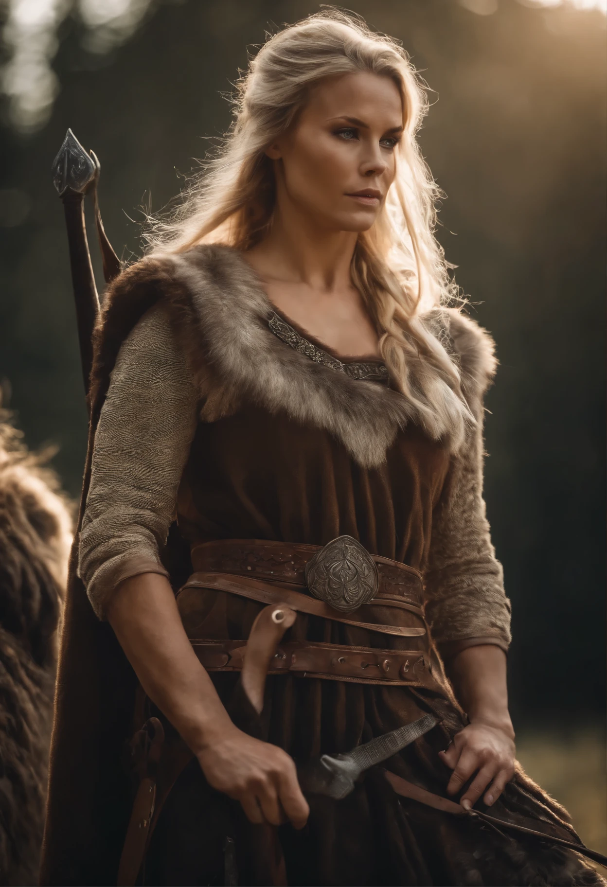 Un guerrier viking de 40 ans, aux seins nus, Torse nu, BRUT, en vêtements vikings, longs cheveux blonds venteux, fond orageux lourd, very sexy, penetrating gaze, brutal, insanely hot and beau, ajusté pour enfants, cinematic photography, scene of'action dynamique, photographie d'art d'affiche, heavenly beau, sexy, beau, vêtements et armes vikings, tout le corps, arrogant, arrogant, Extremely proud and confident.