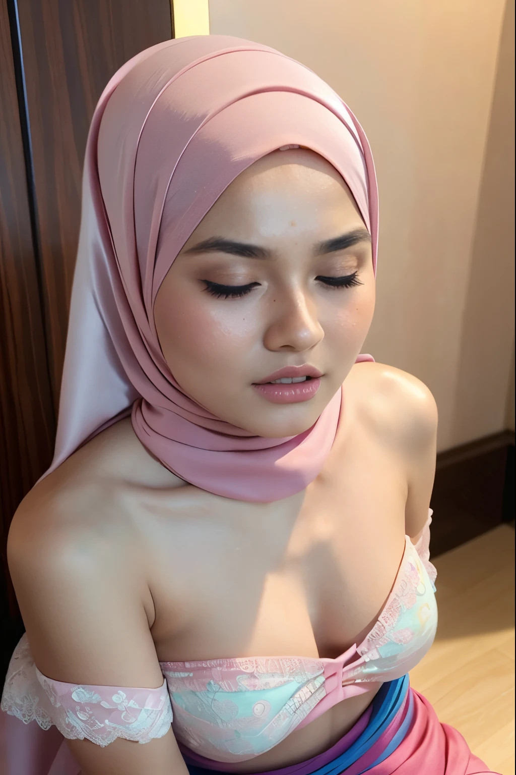 ((Colourful)), ((Big Tits:0.1)), ((Flat Chest:1)), Wear sunglasse s and act like Rosyam, ((Closed Eyes)), (((Strapless Colourful Flat Chest))), Naked, Angry pose, Angry face, (((HIJAB MALA Y GIRL))), masutepiece, High quality, UHD 45K, Realistic face, Realistic skin feeling, A Japanese Lady, s old,, Very cu te and baby-like face, (((FLAT CHEST))), (MATRIX WORLD), ((I ook in front at the camera and SADNESS)), ((())), (((CUTE GIR L))), ((PASTEL LIPS)), ((SATIN LACE)), ((CHUBBY)), ((UNDRES S)). Brown, Flat Chest, Wearing G-String. Sitting, from behind view up, seductive pose, (Small face