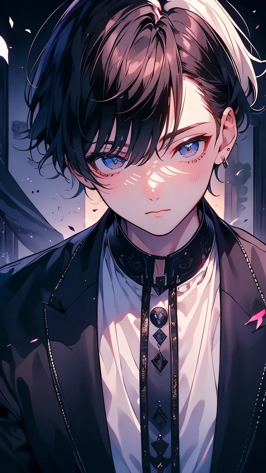 (Mastepiece), (Best Quality), Very detailed, ((Two friendly men:1.5)), Perfect Face, Beautiful Face, Very detailed顔,(Black Haired Man:1.3),(Man with white hair:1.3),suit,shirt