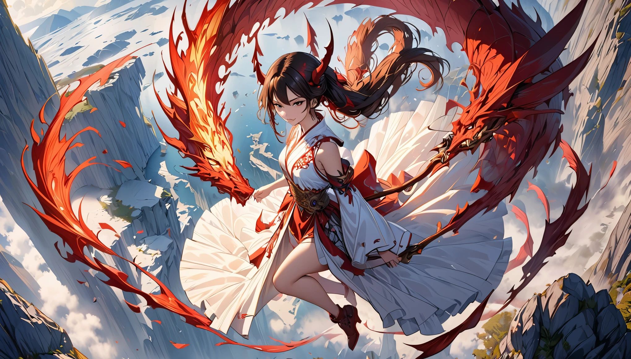 ((highest quality)),(Ultra-high resolution),(Very detailed),(Detailed Description),((The best CG)),(A masterpiece),Ultra-precise art,Amazing drawing art,(Fantasy art with intricate detail:1.5), (Female Devil 1.7),