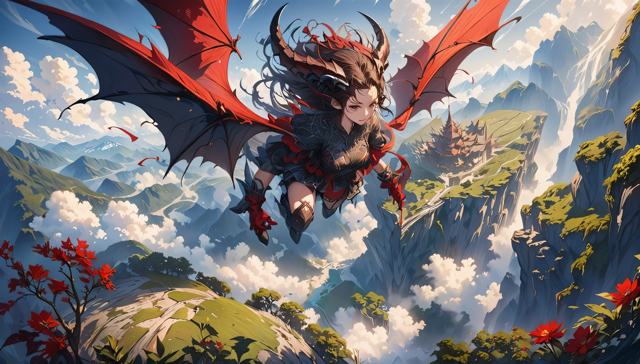 ((highest quality)),(Ultra-high resolution),(Very detailed),(Detailed Description),((The best CG)),(A masterpiece),Ultra-precise art,Amazing drawing art,(Fantasy art with intricate detail:1.5), (Female Devil 1.7),
