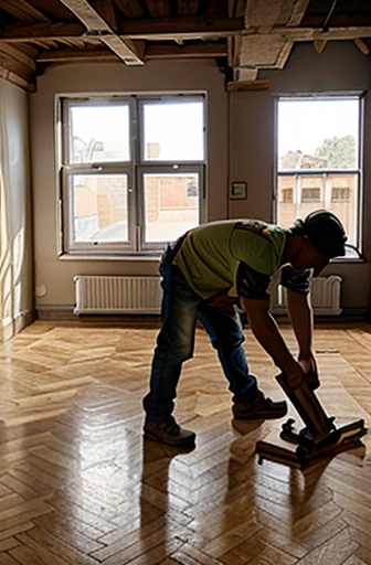 two builders laying parquet