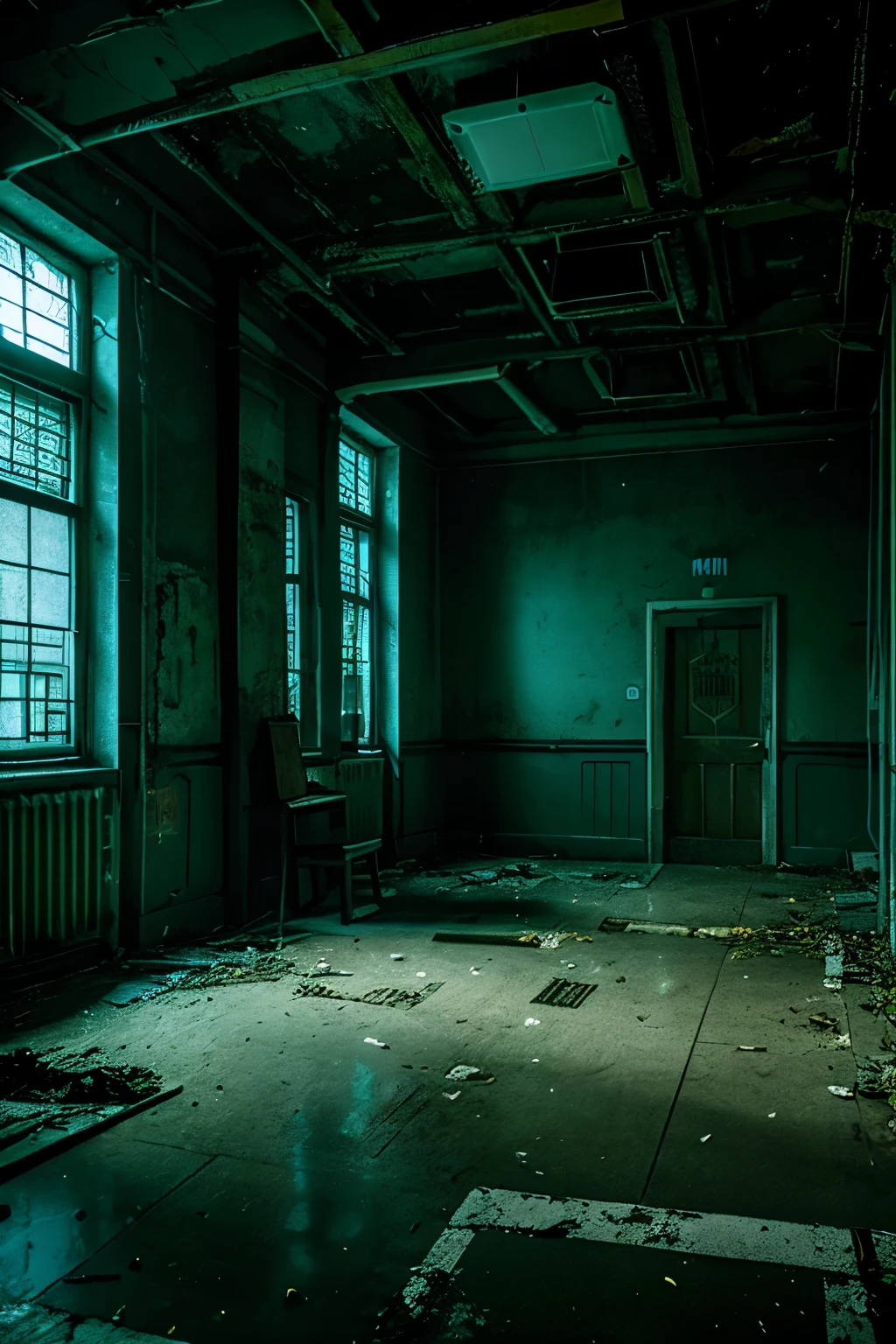 Abandoned school、Spooky atmosphere。night