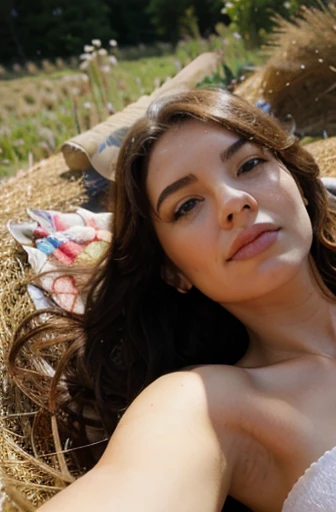 woman lying on a haystack