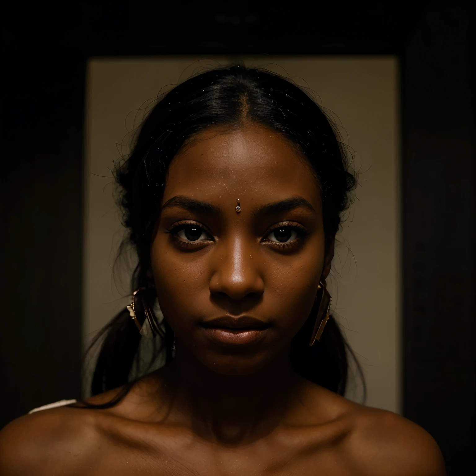a dark-skinned woman with beautiful expressive eyes - the man&#39;s skin is mulatto and the man&#39;s hair is black while the woman&#39;s skin is black and the woman&#39;s hair is straight and brown. They are a bright room, cada um com um sorriso no rosto, e compartilhar um momento especial caracterizado pelo amor, Perceptions. Illustrate this scene from a perspective where they are facing the camera, smiling and showing your connection. Desenvolva esta arte em Full HD, Focus on your cinematic flair, Disney Pixar animation style