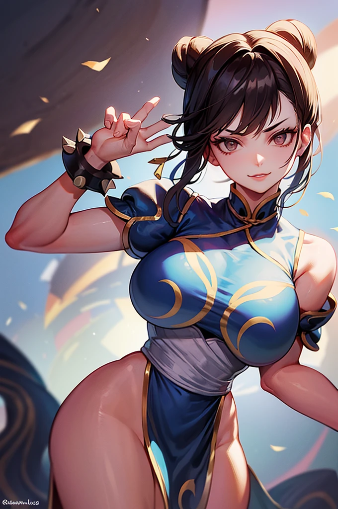 chun li belo corpo,mulher jovem,short black hair , badass , colan,May,coxas torneadas,Evil Smile,chifres de cabelo,detalhes do corpo,low yellow lighting,raios de luz belo corpo detalhado