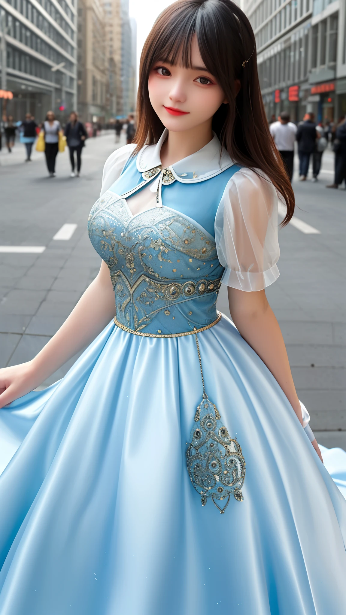 beautiful girl, dress, city, close-up,