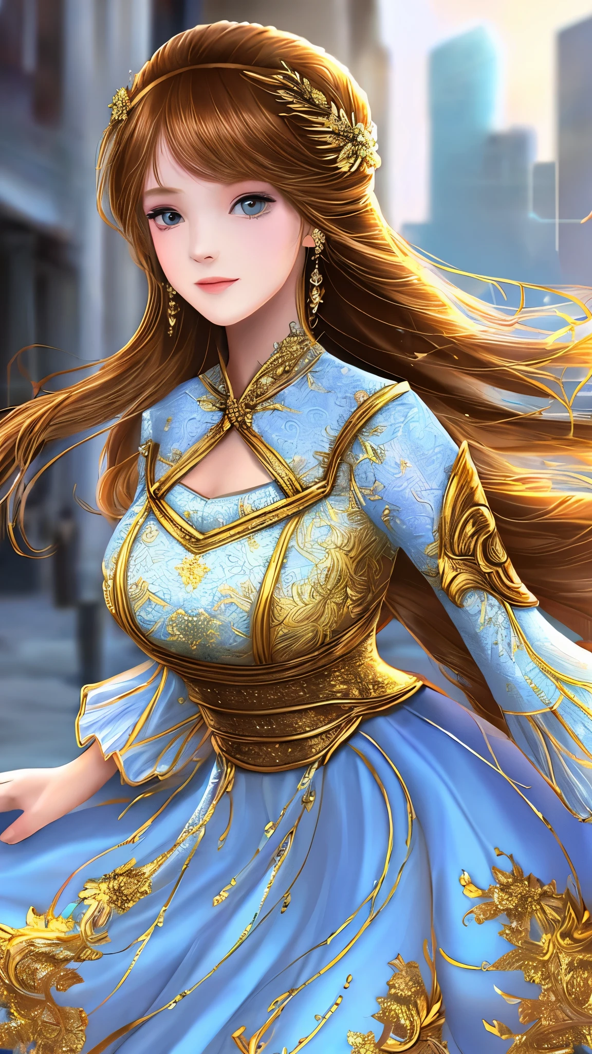 beautiful girl, dress, city, close-up,