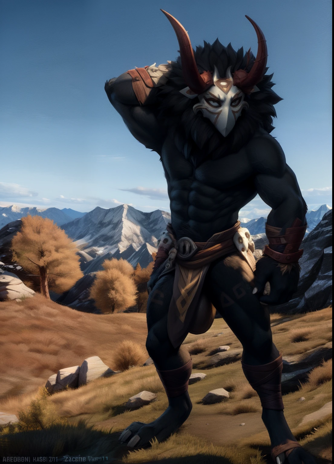 mitachurl, solo, male, mask, (pose:1.3), (posing:1.3), (soft shading), 4k, hi res, ((detailed face, detailed eyes, detailed)), (full body), by zackarry911, by zaush, (by personalami:0.5), meadow, 1boy, standing, male focus, large penis,veiny penis, uncensored, erection, abs, testicles, testicles