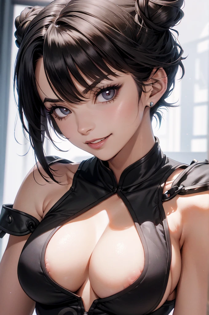 belo corpo,mulher jovem,short black hair , badass , colan,May,coxas torneadas,Evil Smile,juri han,chifres de cabelo,detalhes do corpo,low yellow lighting,raios de luz belo corpo detalhado