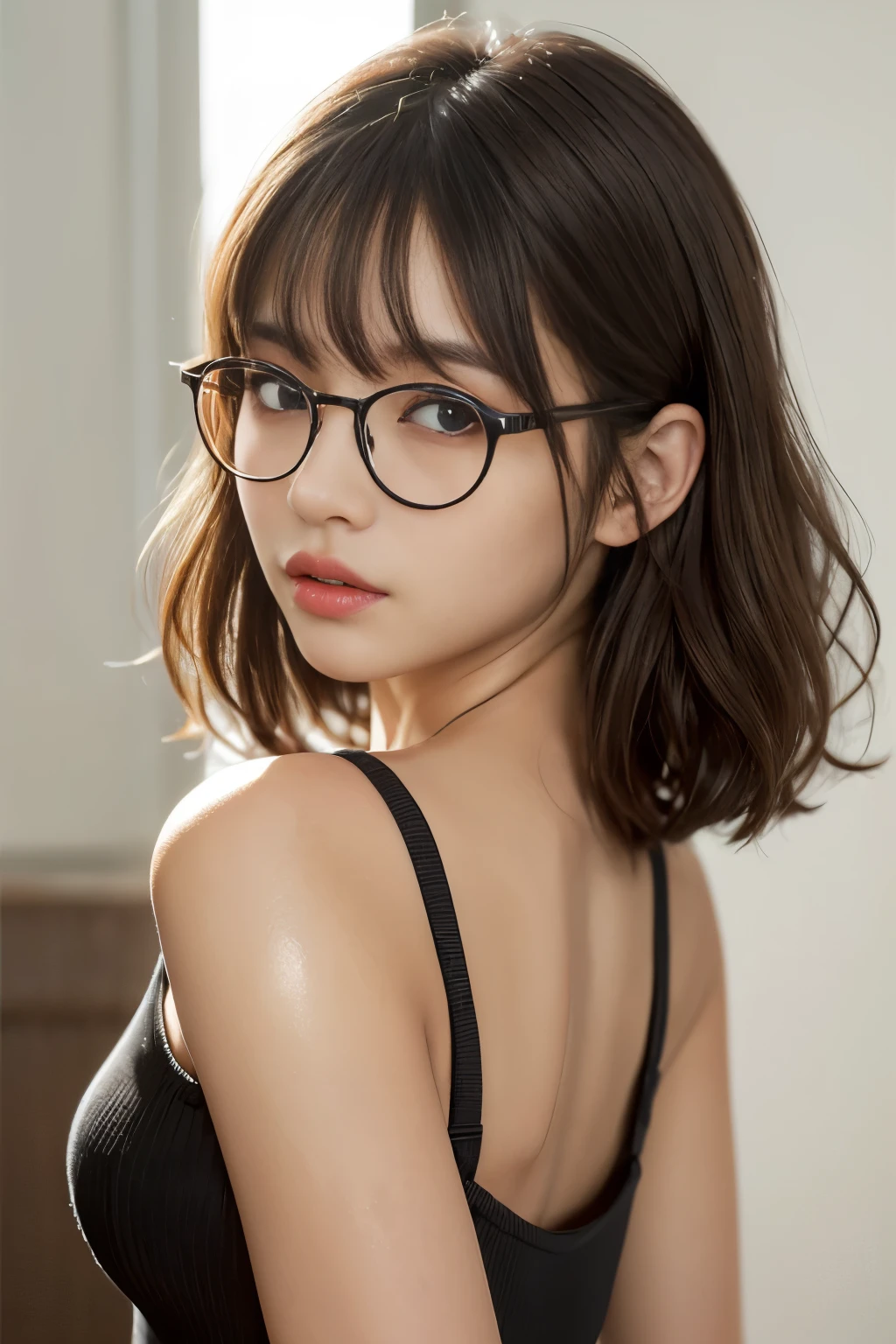 A beautiful 18 year old Russian girl, perfect skin, gorgeous face, in lingerie, on a bed, beautiful bust, dark private study, dark atmospheric lighting:1.2