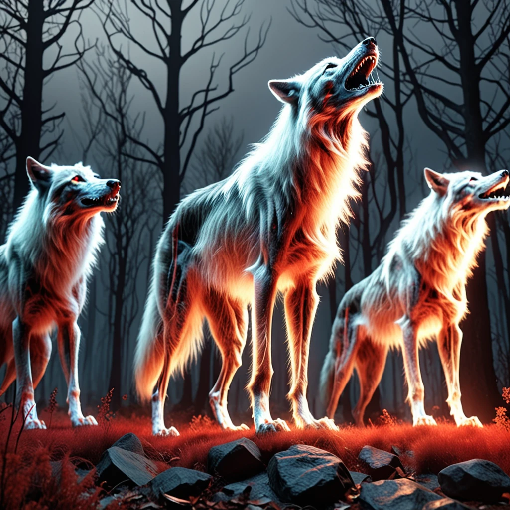 "(best quality, highres, realistic:1.37), ultra-detailed, vivid colors, HDR, night scene, eerie lighting, wolves, translucent red fur, translucent skeleton, pack of wolves, black skeleton, white glowing eyes, standing, howling"

Notice：The above tips are just examples，You can adjust and modify it according to the theme and personal preferences，The goal is to generate an accurate、Clear prompt，So that Stable Diffusion can generate high quality images。At the same time, ensure that the prompt length and the number of tags do not exceed the limit。