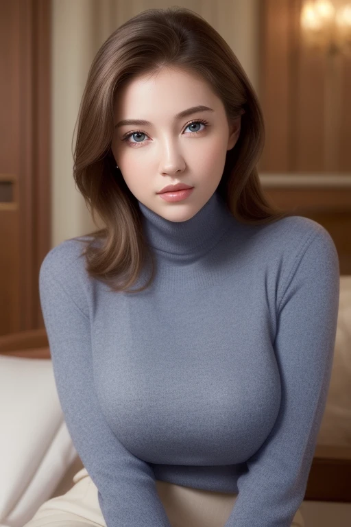 ((dressed)), (photo realistic:1.4), (hyper realistic:1.4), (realistic:1.3),
(smoother lighting:1.05), (Improve the quality of cinematic lighting:0.9), 32k,
1 girl, 30 year old girl, perfect face, beautiful face, sweater, turtleneck, sleeveless, bare shoulder, gorgeous, gorgeous female, beautiful, perfect saggy breasts, charming, perfect female body, fancy lighting, perfect skin, soft skin. 
(Enhance the mood of your body line:1.1), (Enhances the beauty of skin texture:1.1)
