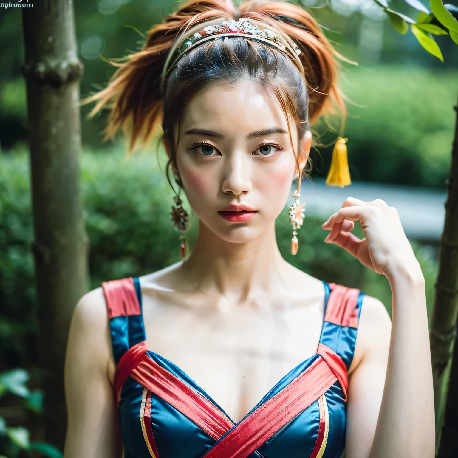 ((Best quality, high saturation: 1.3, Masterpiece: 1.4)), a captivating photo of Emily Soto, a pretty Japanese idol woman wearing a huangsezhanpao, accentuating her alluring collarbones: 1.2, Mature and seductive: 1.3, Sensual and sultry expression: 1.2.

((Best quality, vibrant colors: 1.3, Masterpiece: 1.5)), A stunning photograph by Emily Soto, featuring a mature and alluring Japanese idol woman dressed in a huangsezhanpao, showcasing her attractive collarbones with