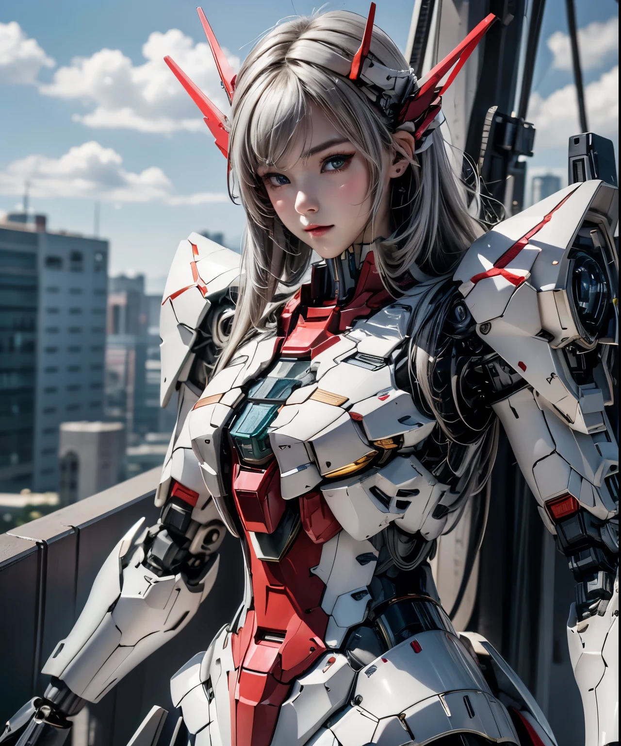 Textured skin, Super Detail, Attention to detail, high quality, 最high quality, High resolution, 1080p, hard disk, beautiful,(Gundam),beautifulサイボーグ女性,Mecha Cyborg Girl,battle mode,Girl with a mechanical body,She wears a futuristic Gundam mecha,Full Body Shot