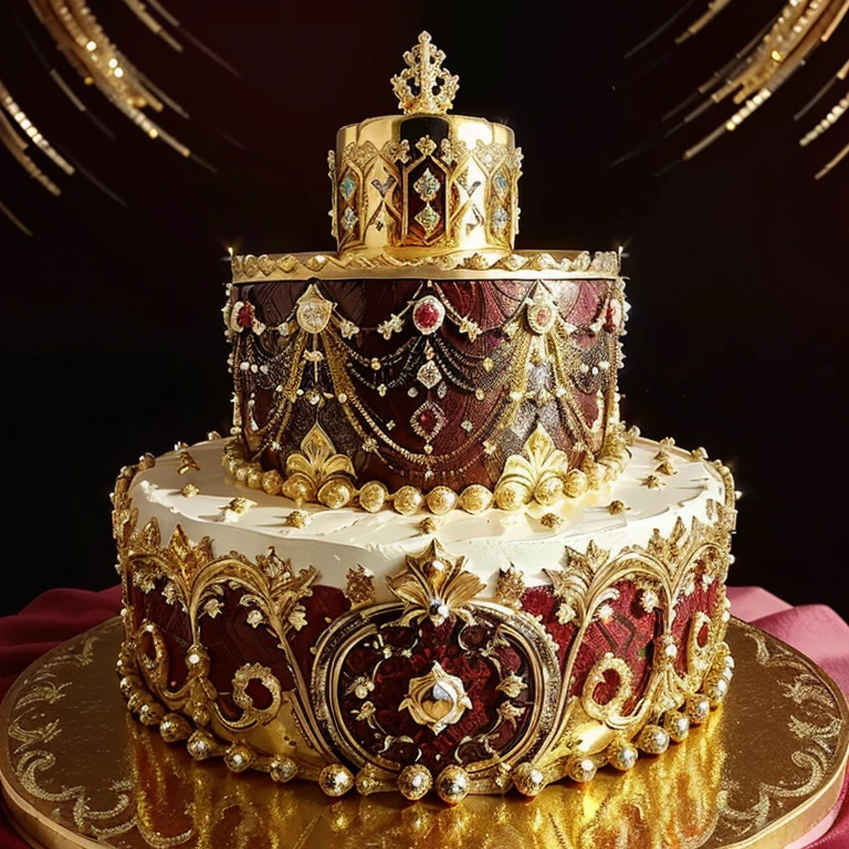 there is a three tiered cake with gold and silver decorations, with ornate jewelled, with sparkling gems on top, bejewelled and encrusted royalty, cake sculpture, encrusted with jewels, ornate with gold trimmings, adorned with precious stones, faberge, gilded gold and diamonds, decadent, cake art, triumphant, ornate color