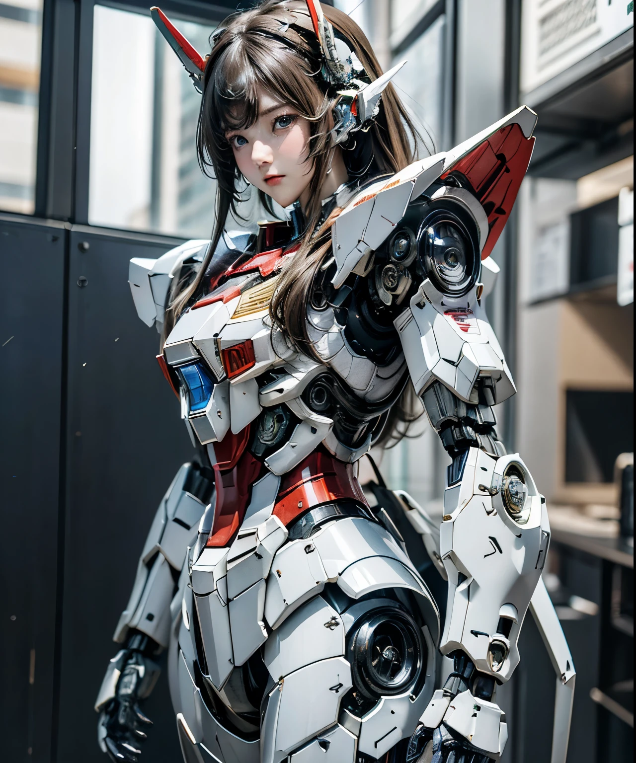 Textured skin, Super Detail, Attention to detail, high quality, 最high quality, High resolution, 1080p, hard disk, beautiful,(Gundam),beautifulサイボーグ女性,Mecha Cyborg Girl,battle mode,Girl with a mechanical body,She wears a futuristic Gundam mecha,Full Body Shot