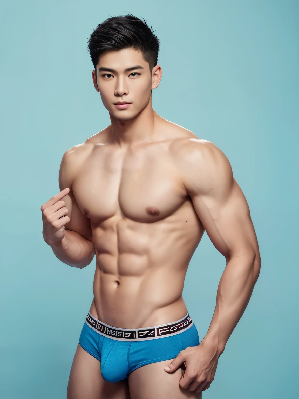 Asian male model in a briefs, handsome asian guy, handsome man, Full Body Shoot, photoshoot, male underwear, briefs, portrait, look at camera, detailed facial parts, Manly, Charmer, Active Boy, standing, harness, happy expression, perfect anatomy, symmetric body, asian boy 30years old, shirtless :: high detail, asian, a little six packs attractive body, realistic, human skin, Short Hairstyle, handsome chad chin, shirtless, handsome, attractive, slightly muscular man, masculine, sexually attractive, human skin, (eyes contact), Handsome, Attractive, bulge in briefs, The crotch is raised, pastel background