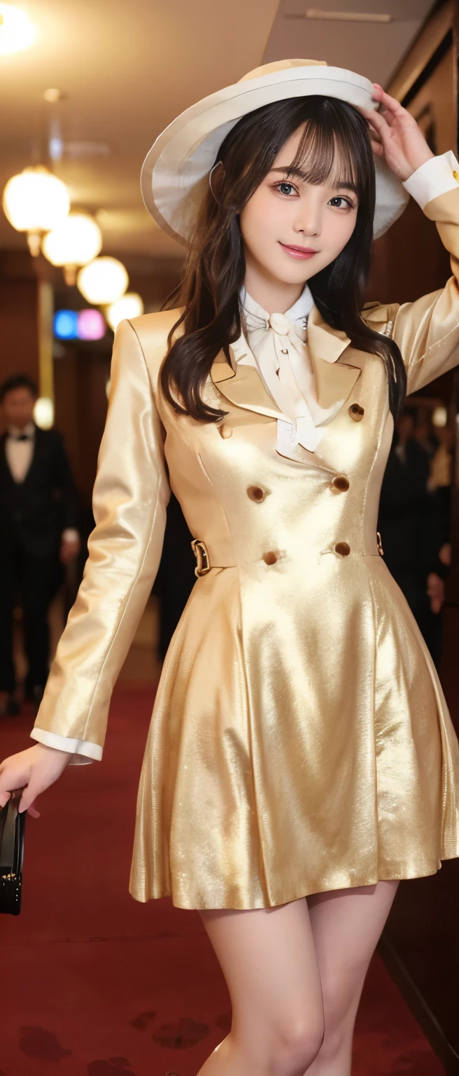 Gorgeous idol girl、whole body、Good style、、、gold mini dress、、、、、、Gorgeous Casino、Gorgeous formal jacket、Gorgeous Hat