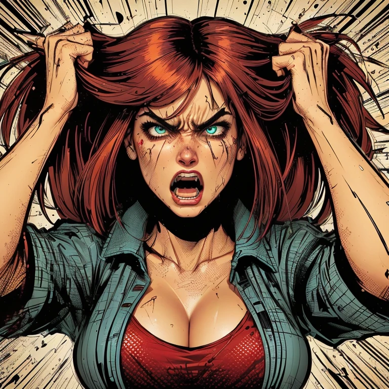 4k, comic babes, a close-up of a woman with a surprised expression on her face, epic comic book style, angry young woman, furious beautiful woman, intense scream expression, angry expression, angry look, comic digital art, anger. hyper detailed, very angry expression, wonderful expression, frustrated expression, comic character, comic illustration, expression 4k, an angry expression