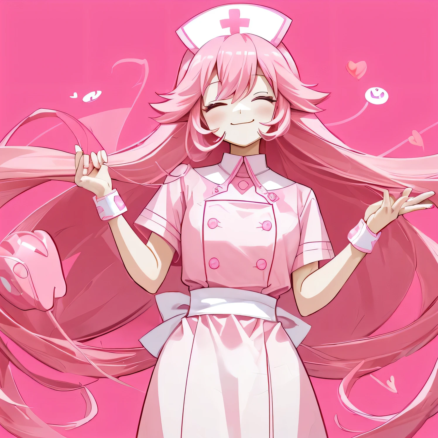 Pink，Long hair，Nurse，Blank Background，Smiley Face，peach