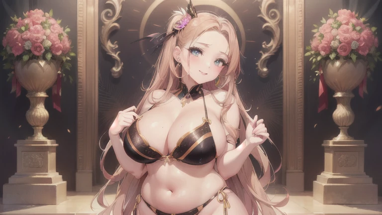 Big Breastsの女性, Blonde, colored feather, metal ornaments, colored Flowers, particle, Light, (masterpiece, 最high quality, 最high quality, Official Art, Beautiful and aesthetic:1.2), (1 girl:1.3), Very detailed,(Fractal Art:1.1),(colorful:1.1)(Flowers:1.3),Most detailed,(Dynamic pose), (Abstract background:1.3), (Shiny skin), (Many colors :1.4), ,(Earrings:1.4), (feather:1.4),masterpiece, 最high quality, 30~40 years, Full Body Shot, Mature Woman, 美しい Mature Woman,Captivating smile, Thick lips, Plumpとした唇, blush, Looking at the audience, Provocative expression, Cleavage, Plump、Curvy Hips、Attractive face、Mischievous face、An inviting gaze、Expressing emotions,Standing position、Gorgeous accessories and various hairstyles,Gold headband,Ample breasts,Uneven buttocks,Greek clothing,Tulle covers the chest,Perfect balance, Detailed clothing details,Temple,marble,Statue of God,cinematic Lighting, Film Grain, contrast of Light and dark, 8k, masterpiece, Very detailed, Attention to detail, high quality, High resolution, masterpiece, 最high quality, Very detailed, Big Breasts, Are standing, Cowboy Shot, Looking at the audience, Outdoor, blush, 1 girl, (masterpiece:1.3), (High resolution), (8k), (Very detailed), Perfect Face, Beautiful eyes and face, (((最high quality))), (Very detailed), Detailed face and eyes, (alone), High resolution、Beautiful eyes,(((Sexy pose)))、(((Full body depiction)))
