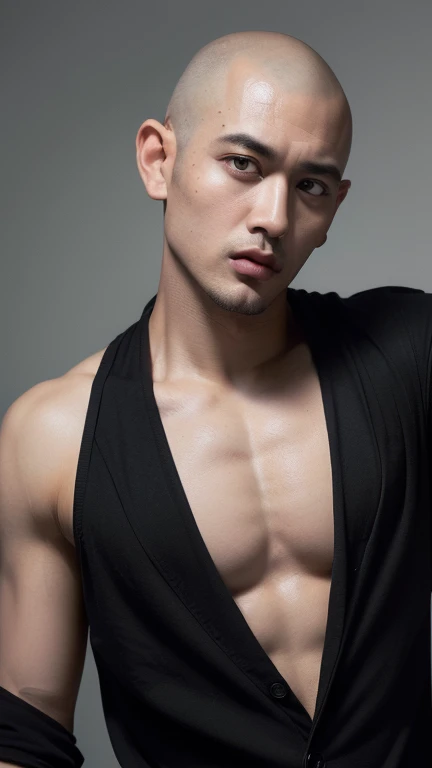 (highest quality, 8K,masterpiece, High resolution:1.4), (Realistic, RAW Photos:1.2), (Photographic images:1.4),(Real life action:1.3)(alone), (male:1.5), (Asian:1.7), Modeled, (good looking:1.3), (Big eyes:1.3 ),(dark blown eyes:1.2),Shoot from the front,(50 years old), (black hair:1.3), (short hair:1.2、The hair on the left side is shaved:1.3), (Black suit:1.3), Midnight,(office)