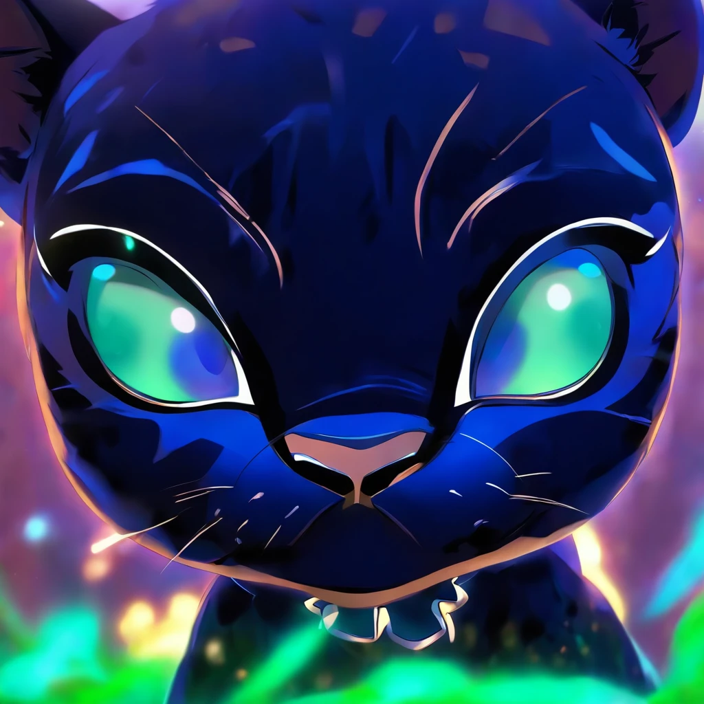 Cute baby black panther with round eyes,