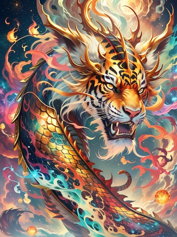 Golden Dragon。Rainbow glowing scales。龍god降臨。Golden Splash、milky way、god々々right、Staring straight ahead、Redbeard、Rising Dragon、Tiger、猛Tiger、tattoo
