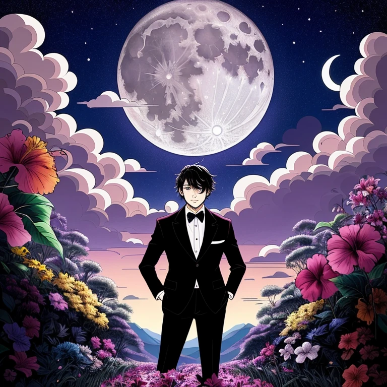 Wolf,The moon is visible through the shadows of the clouds,Handsome,Dandy,Tropical Shirt,hibiscus,Anpanman,Anime Style,Wolfの耳
