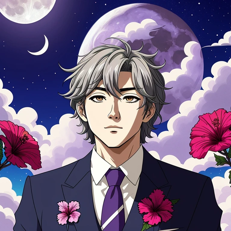 Wolf,The moon is visible through the shadows of the clouds,Handsome,Dandy,Tropical Shirt,hibiscus,Anpanman,Anime Style,Wolfの耳