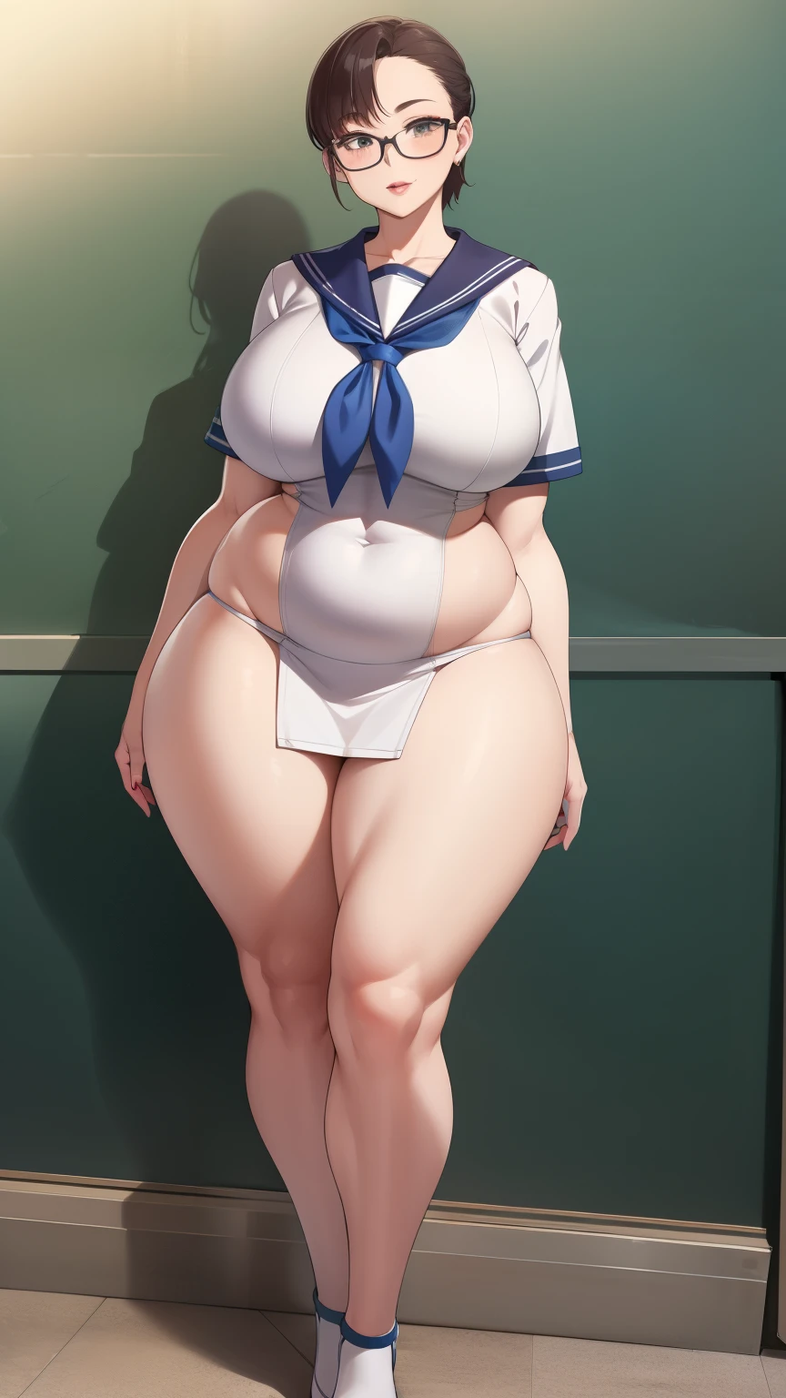 Large Breasts, Big Hips,Full Body Shot, Mature mother, Whipping the lower body, Plump thighs, Full calf, Seductive mature woman, Perfect body, Plus Size Model,high school girl,Sailor suit, The skirt is short,Mature woman wearing Sailor suit,