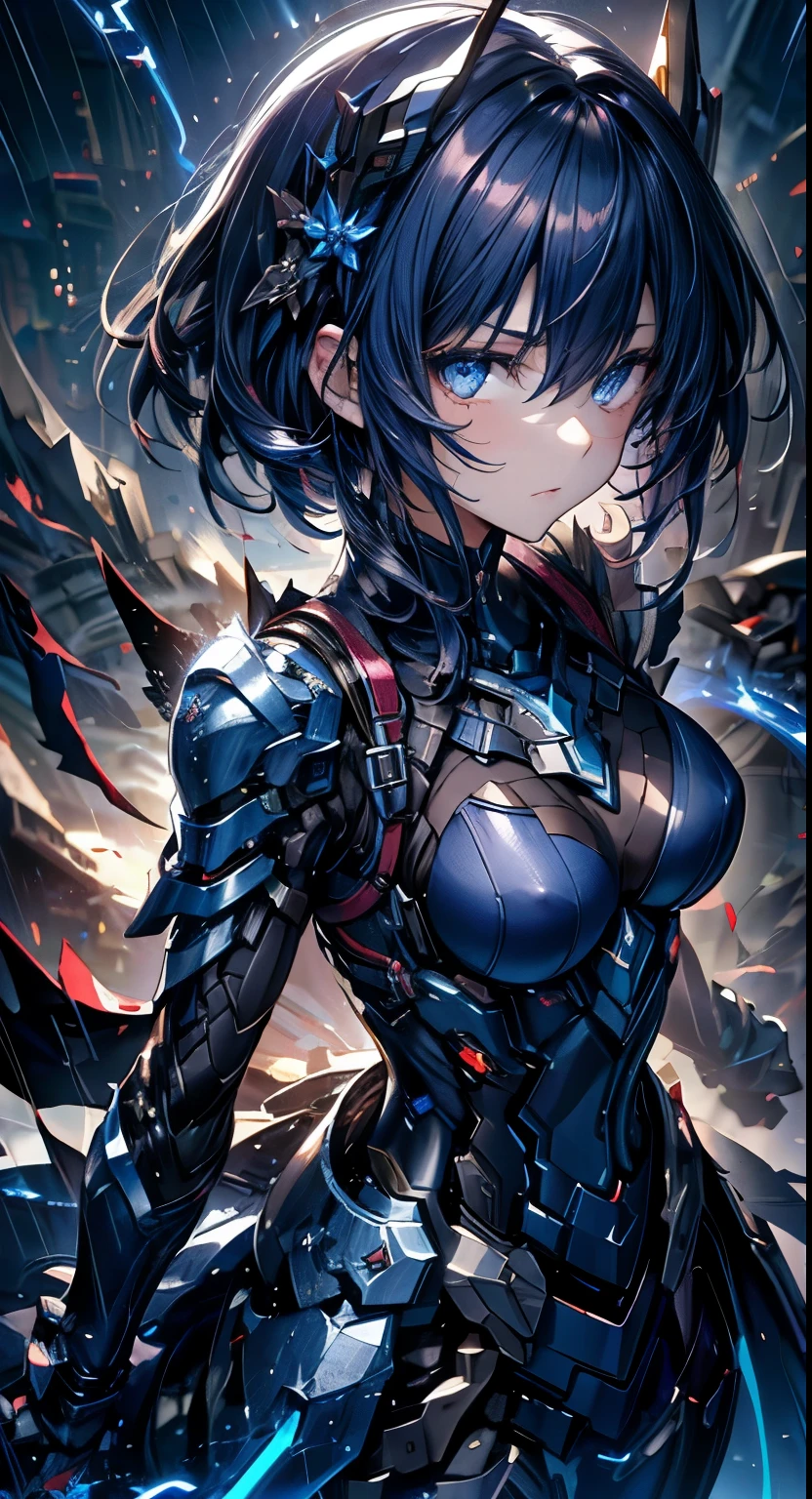 ultimate weapon、(((Dark blue medium hair)))