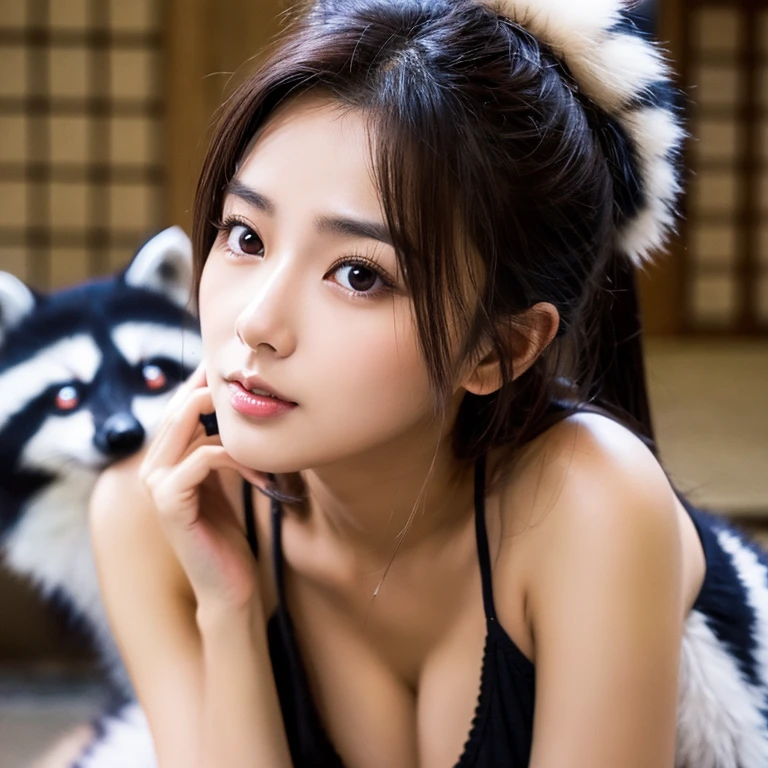 Big breasted raccoon face beauty sexy Japanese