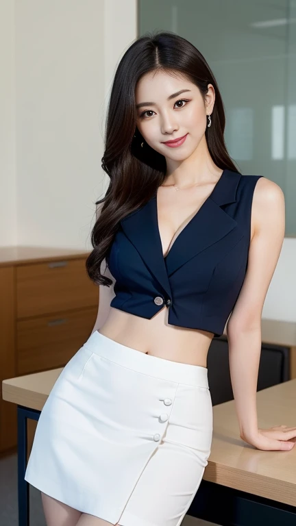 (highest quality,8k,masterpiece),
日本人Mature Woman,40 years,Mature Woman,Pure white skin, Tabletop、Top view from chest、
(Plump Breasts 1.3)、　((Recruitment suits))、White blouse、((Navy blue tailored two-piece suit))((Tight Skirt))Random hairstyle、
,A gentle smile、A gaze that seduces viewers、Early morning hours、In the office、Inside the company&#39;s own office、