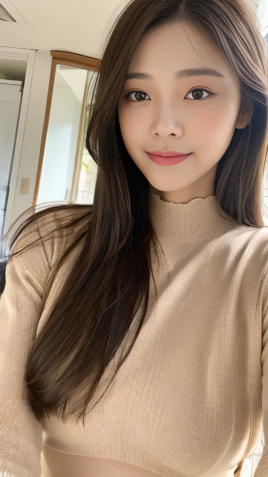 Full body angle、((highest quality, 8K, masterpiece:1.3)), concentrated:1.2, Perfect body beauty:1.4, Hips:1.2, ((Delicate Hair)), (Colorful lettuce cut mock neck see-through top without bra、 :1.1) , ((highest quality、8K、masterpiece:1.3))、1 Girl、A sloppy smile、Esbian all over、Slim face、Big 、Beautiful woman、(Dark Brown Hair)、Long Hair、1.1、Flickering Valley、Detailed eyes、double eyelid、Blurred Background、超Slim face、Looking down、garden、