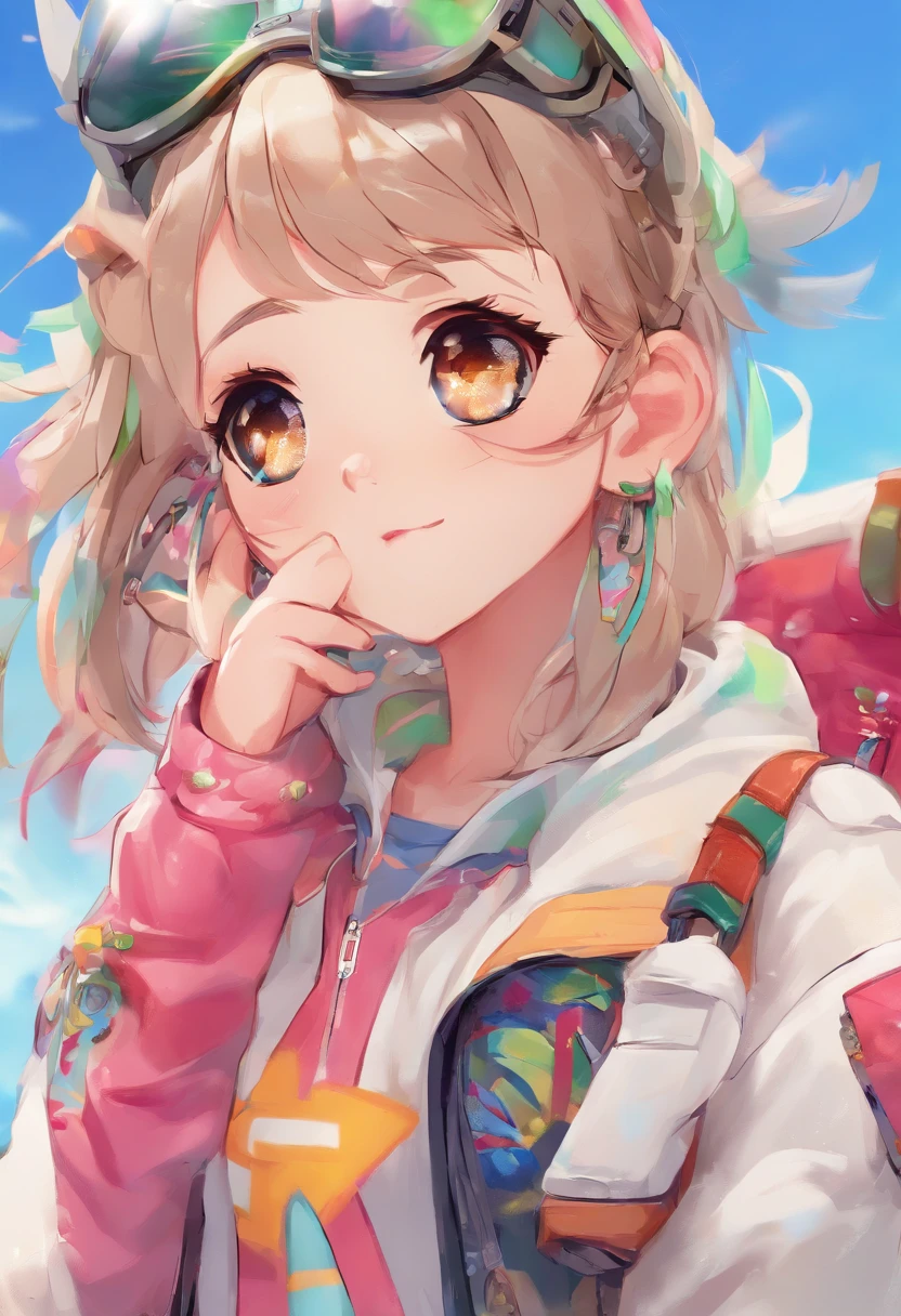 Perfect centering, Cute chick, Wear a leather jacket, Wearing sunglasses, Wearing headphones, Standing position, Abstract Beauty, Centered, Looking at the camera, To the camera, Near perfect, dynamic, moonlight, Very detailed, Digital Painting, artステーション, コンセプトart, Smooth, Sharp focus, 8k, High resolution, figure, art:Carne Griffith、Vadim Kashin, White Background
