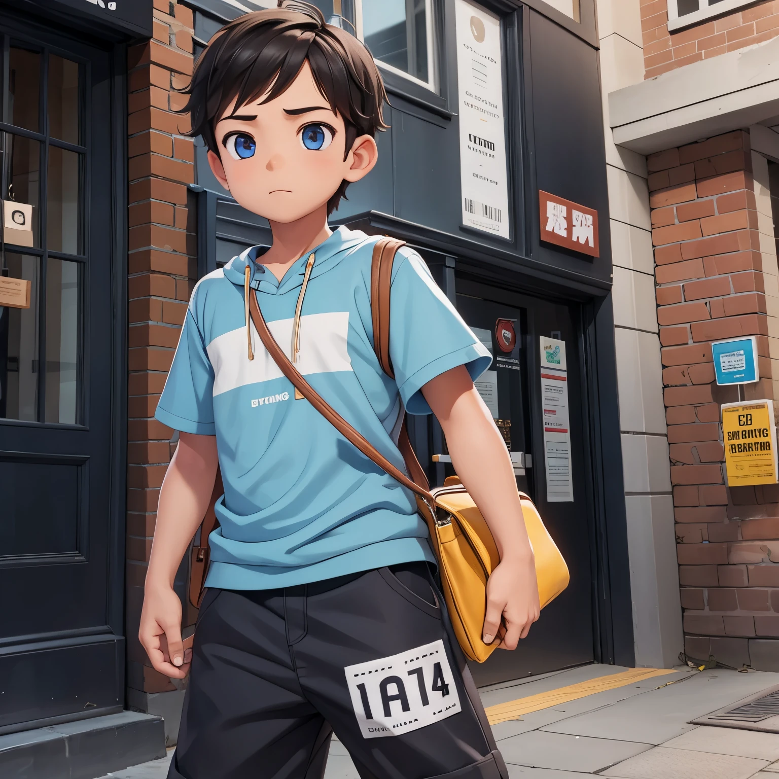 Boy playing phone street