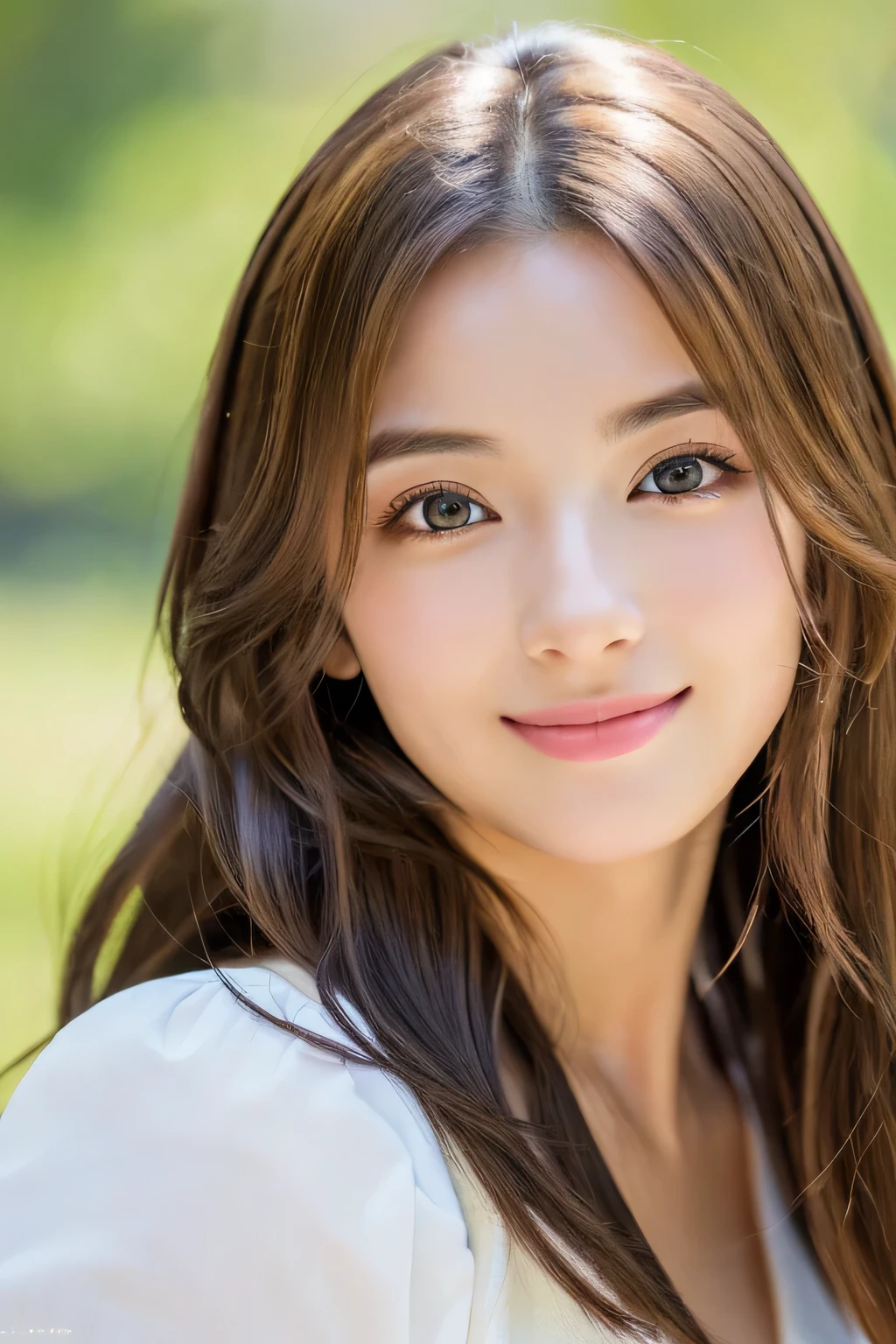 (((8k,Attention to detail,Attention to detail、highest quality,masterpiece,Attention to detail,))),RAW Photos & Realistic atmosphere,Beautiful dark eyes,Mouth Details,Glossy Lips,Thin eyebrows,beautiful Eyes、Soft white skin that shines in every detail、Her deep black eyes are very beautiful, Very beautiful face,Very beautiful face、A vivid face,beautiful, Glowing Lips,beautiful Eyebrows,Infinite Reality, Realistic Young Gravure Idol,Very cute woman , Young Gravure Idol, Young Gravure Idol, とても美しくてかわいいbeautiful 21 year old beauty,Incredibly beautiful and elegant,beautiful 21 year old beauty,Natural soft light,A little brown hair,(Shiny Hair,,beautiful and kind eyes:1.5),A kind smile,Shapely breasts,Medium Long Hair,beautiful posture,No makeup,Watching the Future,