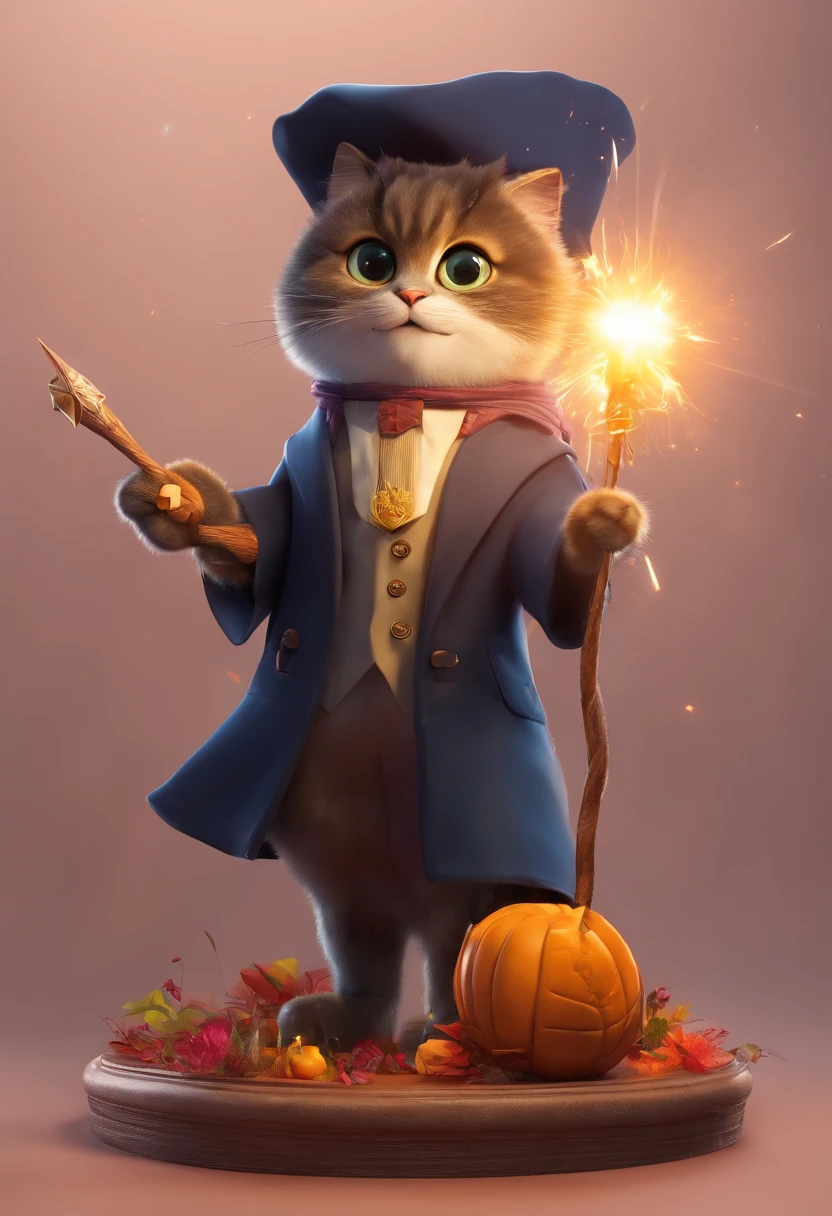 um gatinho preto fofo fantasiado de Harry Potter com o uniforme da casa de Grifinoria, holding a magic wand, 3D Animations,Pixar,tamanho da imagem com tamanho 1080x1080 (melhor qualidade)(8k)
