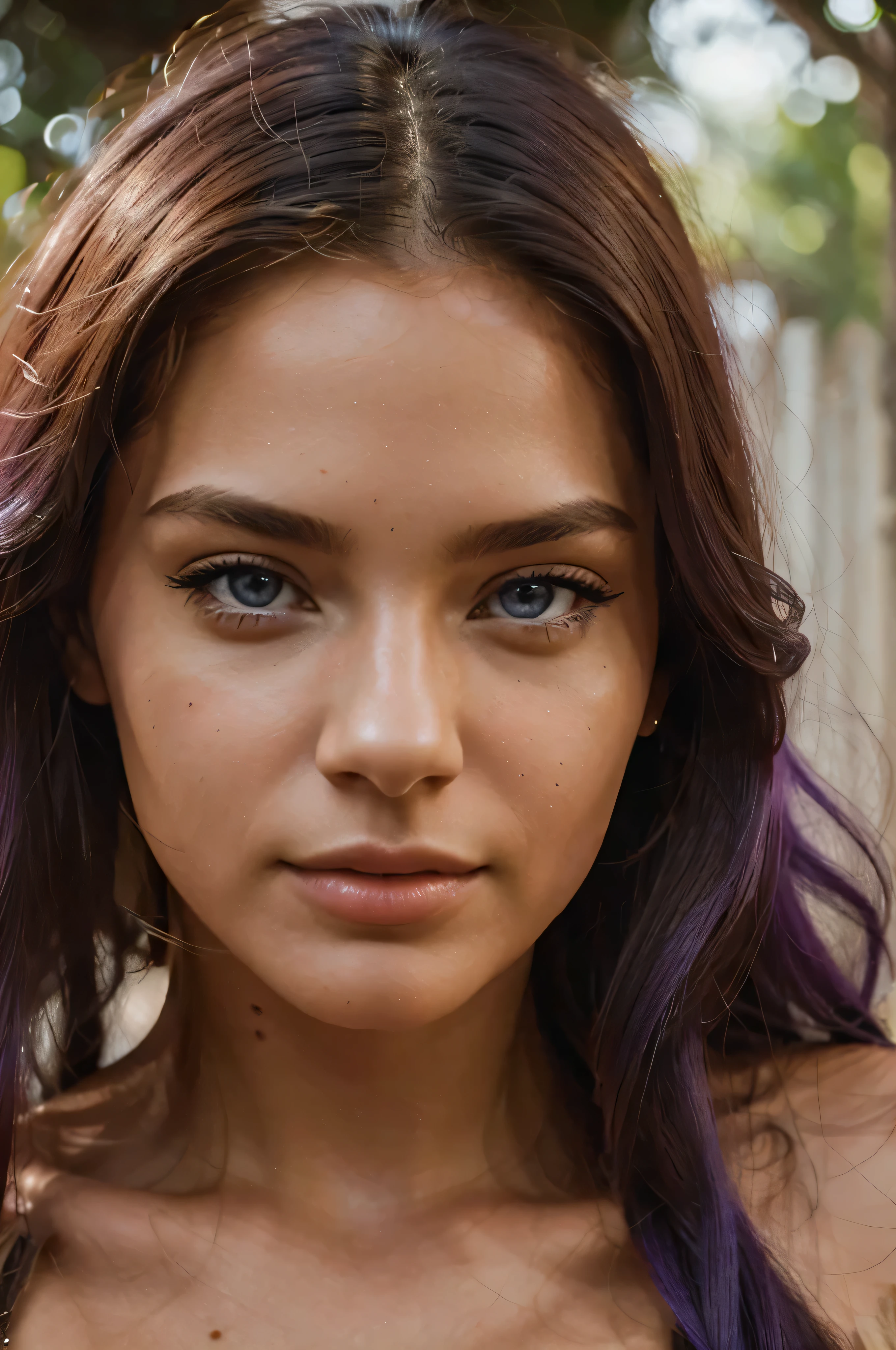Femme sexy, 20 ans,Brazilian, mince, frontal picture, blue eyes ,purple hair, No hat, long hair, beautiful, wonderful, best quality, hyper detailed, beauty, photorealistic, best quality, hyper detailed, beauty, Selfie photo, , Realstic, photographie, real, naturel,8k HD detail, Realistic, detailed, texture skin, hyper detailed, close up of face, perfect face model, stunning closeupheadshot,