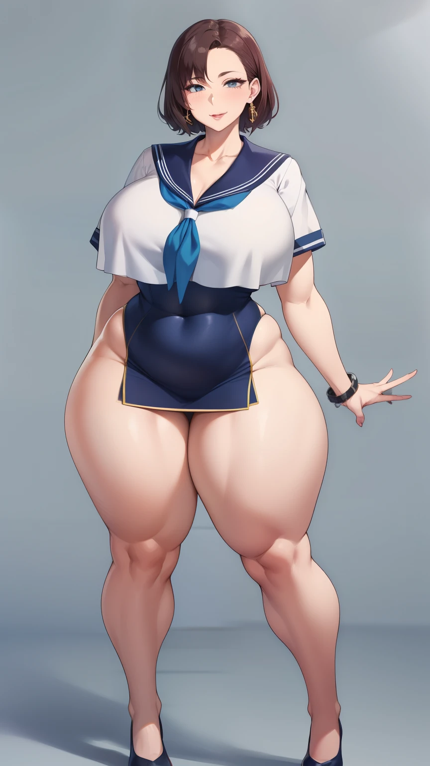 Large Breasts, Big Hips,Full Body Shot, Mature mother, Whipping the lower body, Plump thighs, A cow, Seductive mature woman, Perfect body, Plus Size Model,high school girl,Sailor suit, The skirt is short,Mature woman wearing Sailor suit,